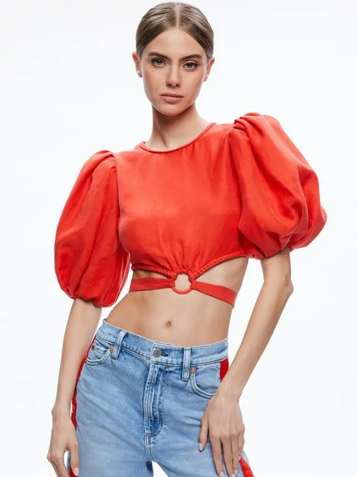 COLETTE TIE PUFF SLEEVE CROP TOP